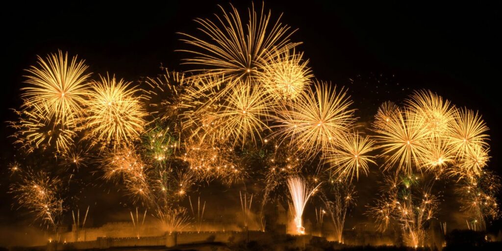 Exploding golden fireworks