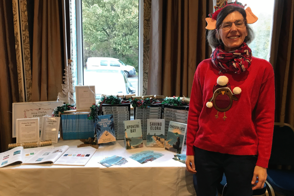 Jackie Watson at Hexham Local Makers Christmas Market with her Apokeri Bay series